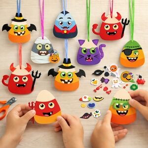 24 Sets Halloween Candy Corn Craft Kit – Kids Hanging Ornaments